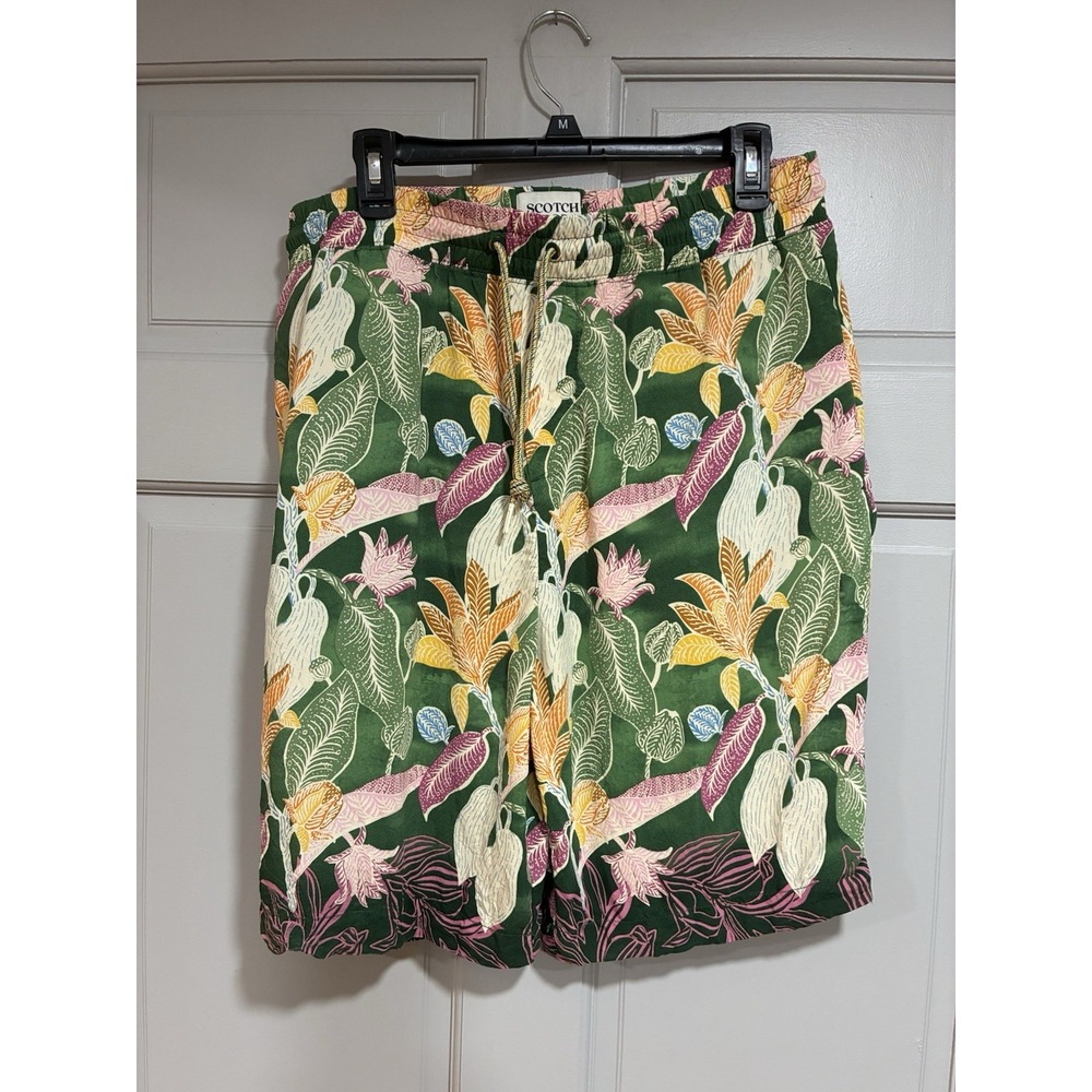 Scotch & Soda Tropical Print Pull On Men Shorts XL 7" Mid-Lenght Vicose Elastic